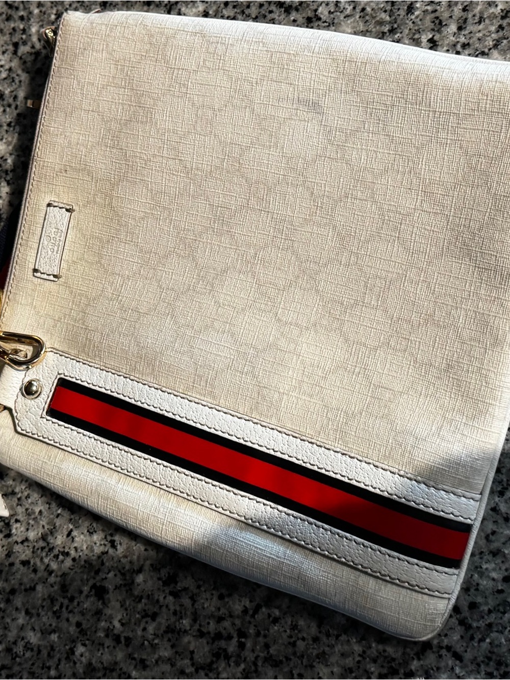 Gucci White Toiletry Bag with Red & Black Stripe